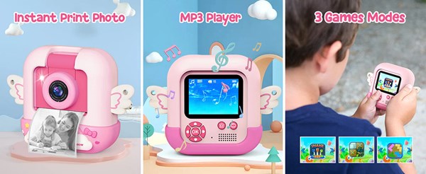 دوربین عکاسی و فیلمبرداری دیجیتال کودک با چاپ فوری حرارتی طرح یونیکورن صورتی مدل M9_ اسباب بازی دیجیتال و هوشمند