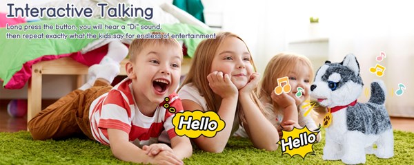 عروسک رباتیک هاپو پشمالو سخنگو و موزیکال با دسته ی کنترلی طوسی مدل Electric Singing Dog Toys 968 _عروسک رباتیک