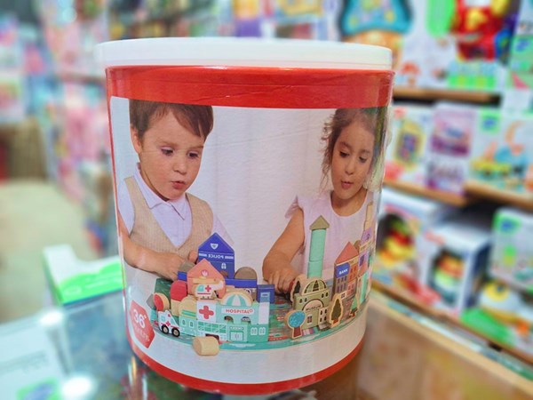 بلوک چوبی خانه سازی بریکس سطلی 115 قطعه با صفحه بازی مدل JHTOY 126_لگو