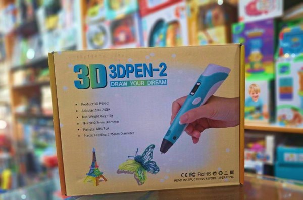 قلم طراحی سه بعدی با نمایشگر LCD و 3 عدد فیلامنت PLA رنگ آبی_ اسباب بازی علمی