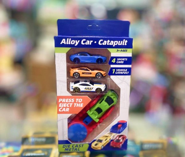 ست ماشین مسابقه‌ ای فلزی با پرتابگر مجموعه 4 عددی مدل 2853_4 Alloy Car Catapult_ماشین اسباب بازی