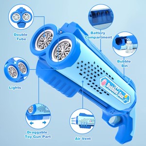 تفنگ اسباب بازی حباب ساز دولول مخزن دار آبی Electric Bubble Maker Toy with LED Lights_تفنگ اسباب بازی