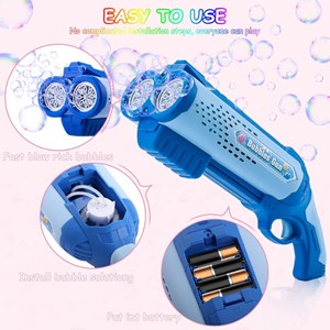 تفنگ اسباب بازی حباب ساز دولول مخزن دار آبی Electric Bubble Maker Toy with LED Lights_تفنگ اسباب بازی
