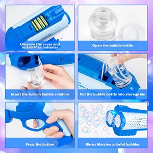 تفنگ اسباب بازی حباب ساز دولول مخزن دار آبی Electric Bubble Maker Toy with LED Lights_تفنگ اسباب بازی