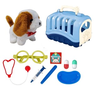 اسباب بازی سگ خانگی به همراه قفس و وسایل دامپزشکی مجموعه 10 عددی _عروسک رباتیک