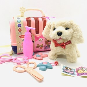 اسباب بازی سگ خانگی به همراه قفس و وسایل آرایشی مجموعه 7 عددی _عروسک رباتیک