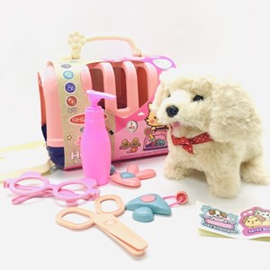 اسباب بازی سگ خانگی به همراه قفس و وسایل آرایشی مجموعه 7 عددی _عروسک رباتیک