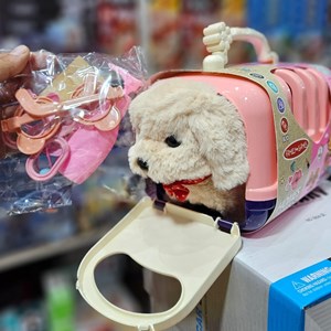 اسباب بازی سگ خانگی به همراه قفس و وسایل آرایشی مجموعه 7 عددی _عروسک رباتیک