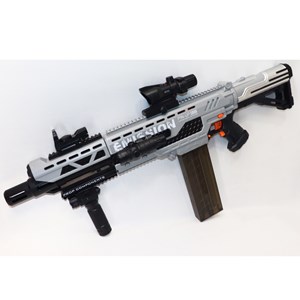 تفنگ اسباب بازی شارژی رگباری تیر فومی 6 موتوره به همراه چراغ و لیزر _تفنگ اسباب بازی