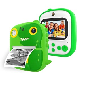 دوربین عکاسی و فیلمبرداری دیجیتال کودک با چاپ فوری حرارتی طرح دایناسور سبز_اسباب بازی دیجیتال و هوشمند