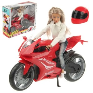 عروسک باربی دفا لوسی موتور سوار با کلاه کاسکت قرمز مدل Defa Lucy Doll 8459 _عروسک