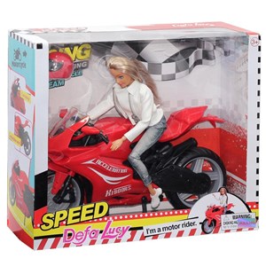عروسک باربی دفا لوسی موتور سوار با کلاه کاسکت قرمز مدل Defa Lucy Doll 8459 _عروسک