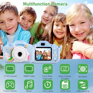 دوربین عکاسی و فیلمبرداری دیجیتال کودک طرح یونیکورن آبی _اسباب بازی دیجیتال و هوشمند