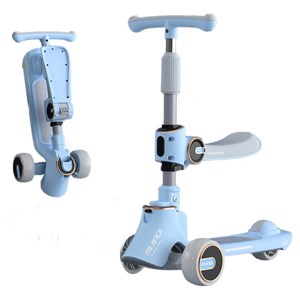 اسکوتر دو حالته صندلی دار تاشو کودک با چرخ های چراغدار و موزیکال_اسکوتر