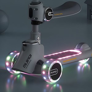 اسکوتر دو حالته صندلی دار تاشو کودک با چرخ های چراغدار و موزیکال_اسکوتر