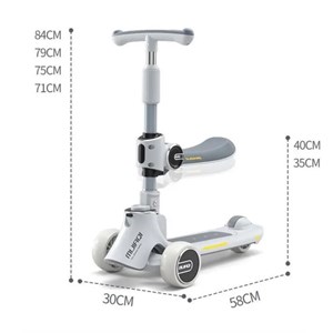 اسکوتر دو حالته صندلی دار تاشو کودک با چرخ های چراغدار و موزیکال_اسکوتر