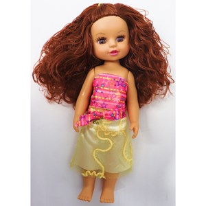 عروسک دخترانه موزیکال 36 سانتی گوشتی با موهای قهوه ای _عروسک