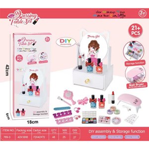 اسباب بازی میز آرایش چوبی آینه دار همراه با لوازم آرایش 21 قطعه _کیف