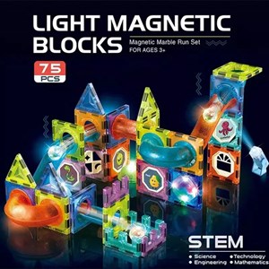 اسباب بازی ساختنی تایل مگنتی 75 قطعه چراغدار مدل Light Magnetic Blocks _لگو