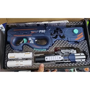 تفنگ اسباب بازی شارژی دو حالته همرا با تیرهای سکه ای فومی مدل P90_تفنگ اسباب بازی