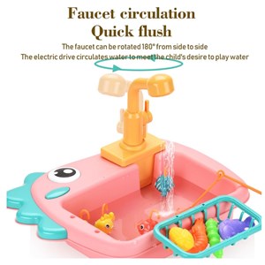 اسباب بازی سینک ظرفشویی و قلاب ماهیگیری رنگ صورتی _اسباب بازی لوازم خانگی