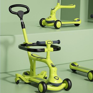 اسکوتر فلزی 3 کاره صندلی دار تاشو با چرخ های چراغدار و موزیکال _اسکوتر