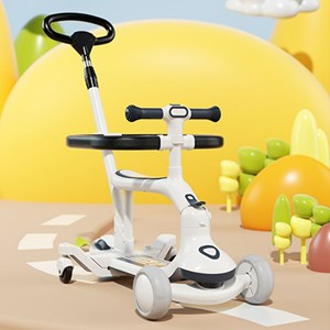 اسکوتر فلزی 3 کاره صندلی دار تاشو با چرخ های چراغدار و موزیکال _اسکوتر