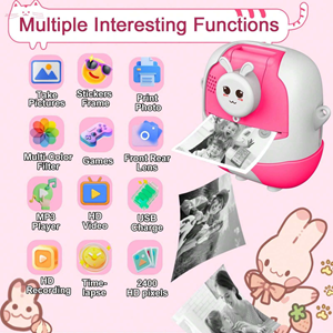 دوربین عکاسی و فیلمبرداری دیجیتال کودک با چاپ فوری حرارتی و رم 32 گیگ صورتی_اسباب بازی دیجیتال و هوشمند