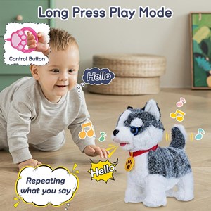 عروسک رباتیک هاپو پشمالو سخنگو و موزیکال با دسته ی کنترلی طوسی مدل Electric Singing Dog Toys 968 _عروسک رباتیک