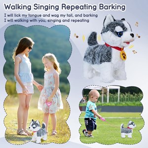 عروسک رباتیک هاپو پشمالو سخنگو و موزیکال با دسته ی کنترلی طوسی مدل Electric Singing Dog Toys 968 _عروسک رباتیک