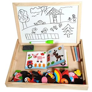 تخته سه کاره آهنربایی، وایت برد و تخته سیاه به همراه ماژیک و گچ رنگی طرح مزرعه شادی_اسباب بازی علمی