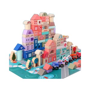 بلوک چوبی خانه سازی بریکس سطلی 115 قطعه با صفحه بازی مدل JHTOY 126_لگو