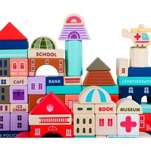 بلوک چوبی خانه سازی بریکس سطلی 115 قطعه با صفحه بازی مدل JHTOY 126_لگو