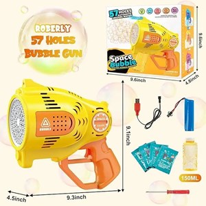 تفنگ اسباب بازی حباب ساز شارژی با 57 خروجی و نورپردازی مدل 1296 Bubble Gun_تفنگ اسباب بازی