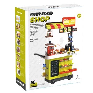 ست اسباب بازی آشپزخانه 88 تکه با بخار، سینک و صندوق فروش فست فود مدل Fast Food Shop 889_اسباب بازی لوازم خانگی