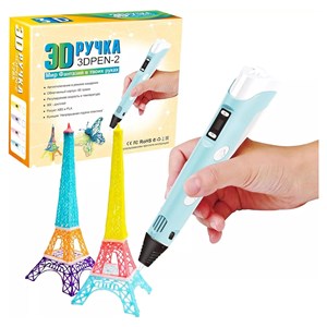 قلم طراحی سه بعدی با نمایشگر LCD و 3 عدد فیلامنت PLA رنگ آبی_ اسباب بازی علمی