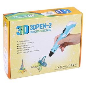 قلم طراحی سه بعدی با نمایشگر LCD و 3 عدد فیلامنت PLA رنگ آبی_ اسباب بازی علمی