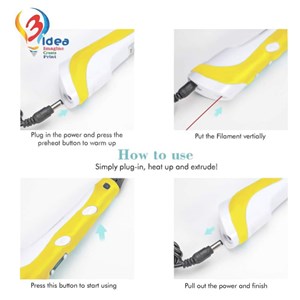 قلم طراحی سه بعدی با نمایشگر LCD و 3 عدد فیلامنت PLA رنگ زرد_اسباب بازی علمی