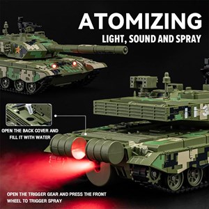 تانک فلزی موزیکال، چراغدار و دودزا مقیاس 1:36 رنگ سبز_ماشین اسباب بازی