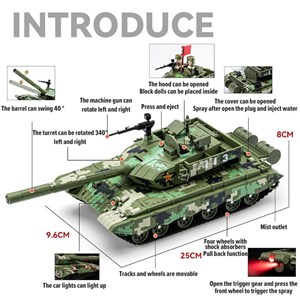 تانک فلزی موزیکال، چراغدار و دودزا مقیاس 1:36 رنگ سبز_ماشین اسباب بازی