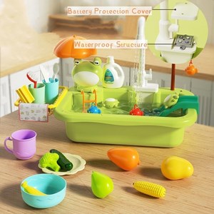 اسباب بازی سینک ظرفشویی و قلاب ماهیگیری 30 قطعه طرح قورباغه_اسباب بازی لوازم خانگی