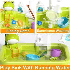 اسباب بازی سینک ظرفشویی و قلاب ماهیگیری 30 قطعه طرح قورباغه_اسباب بازی لوازم خانگی