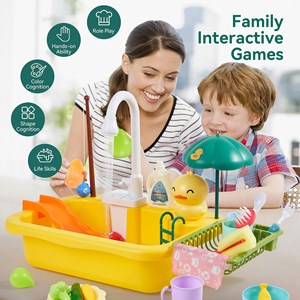 اسباب بازی سینک ظرفشویی و قلاب ماهیگیری 30 قطعه طرح اردک_ اسباب بازی لوازم خانگی