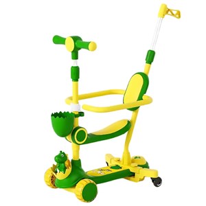 اسکوتر 3 کاره صندلی دار تاشو با 5 چرخ چراغدار و موزیکال رنگ سبز_اسکوتر