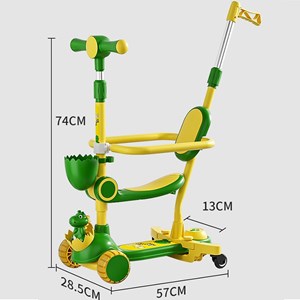 اسکوتر 3 کاره صندلی دار تاشو با 5 چرخ چراغدار و موزیکال رنگ سبز_اسکوتر