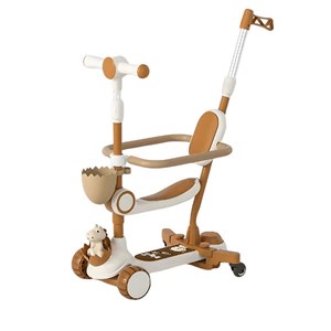 اسکوتر 3 کاره صندلی دار تاشو با 5 چرخ چراغدار و موزیکال رنگ قهوه ای_اسکوتر