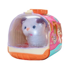 گربه خانگی به همراه قفس و وسایل آرایشی رنگ سفید قهوه ای کد 1062_عروسک رباتیک