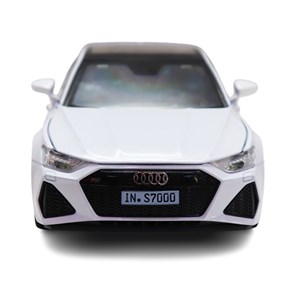 ماشین فلزی آئودی موزیکال با چراغ، کمک‌ فنر و درب‌ های بازشو رنگ سفید_ماشین اسباب بازی