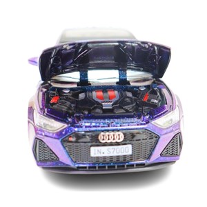 ماشین فلزی آئودی موزیکال با چراغ، کمک‌ فنر و درب‌ های بازشو رنگ بنفش_ماشین اسباب بازی