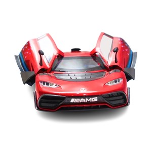 ماشین فلزی بنز موزیکال با چراغ، کمک‌ فنر و درب‌ های بازشو رنگ قرمز_ماشین اسباب بازی